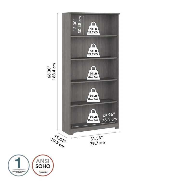 Shelonda 5 Shelf 66" Standard Bookcase