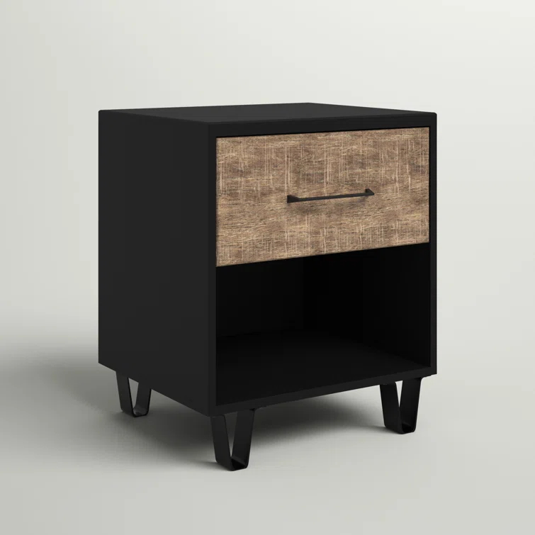 Arlen 1-Drawer Nightstand Weathered Oak and Matte Black