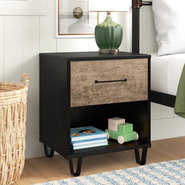 Arlen 1-Drawer Nightstand Weathered Oak and Matte Black