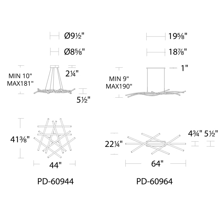 dweLED Divergence 9 - Light Dimmable LED Modern Linear Chandelier