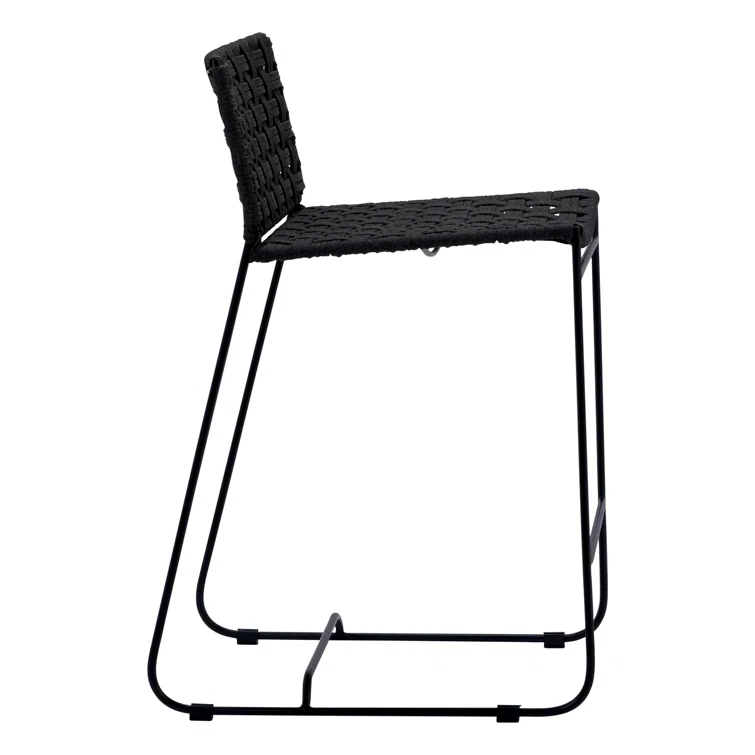 Charcoal Black Handwoven Rope 21'' Outdoor Counter Stool
