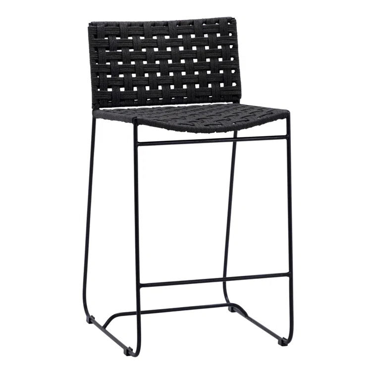 Charcoal Black Handwoven Rope 21'' Outdoor Counter Stool
