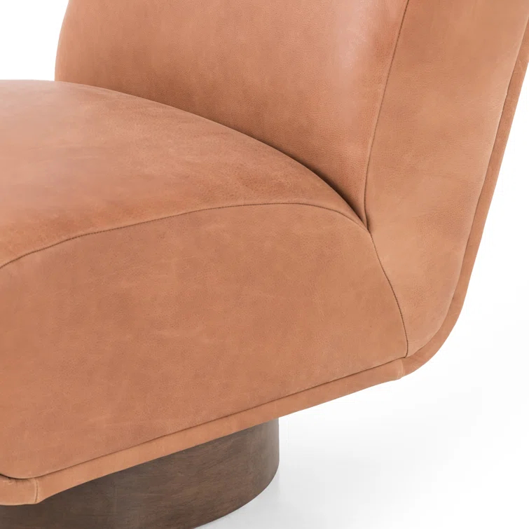 Palermo Cognac Leather Swivel Slipper Chair, 39"