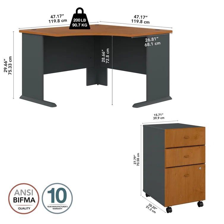Series A L-Shape Executive Desk with 3 Drawer Mobile Pedestal