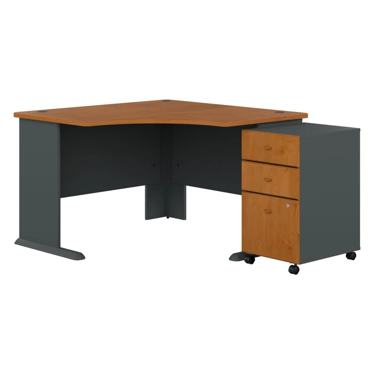 Series A L-Shape Executive Desk with 3 Drawer Mobile Pedestal