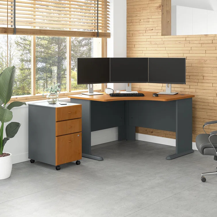 Series A L-Shape Executive Desk with 3 Drawer Mobile Pedestal