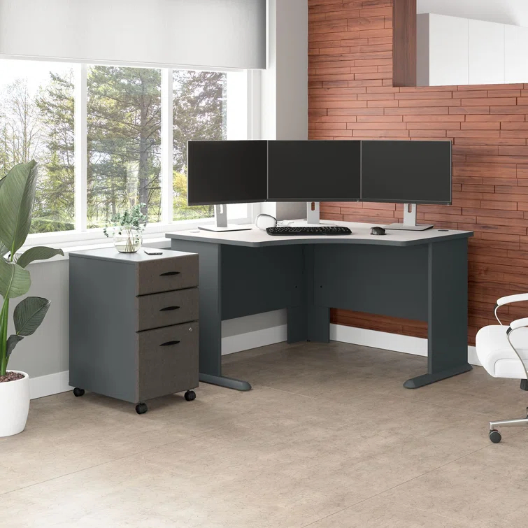 Series A L-Shape Executive Desk with 3 Drawer Mobile Pedestal