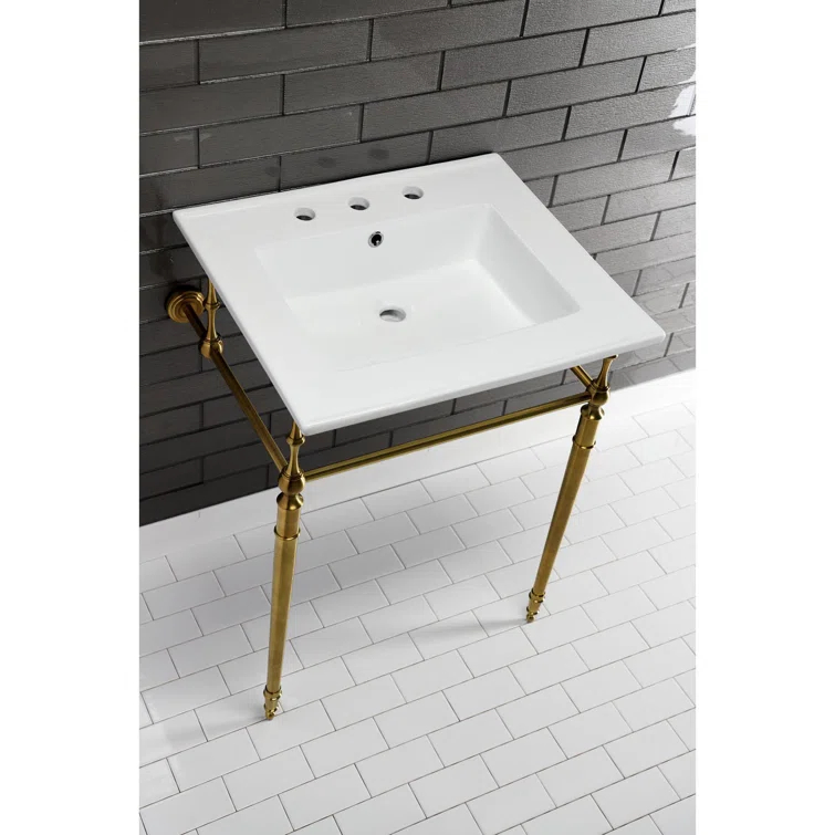 Kingston Brass Edwardian 25-Inch Ceramic Console Sink with Brass Legs (8-Inch, 3-Hole)