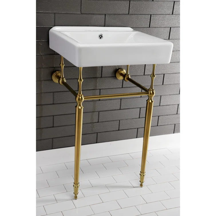 Kingston Brass Edwardian 20-Inch Porcelain Console Sink with Brass Legs (4-Inch, 3-Hole)