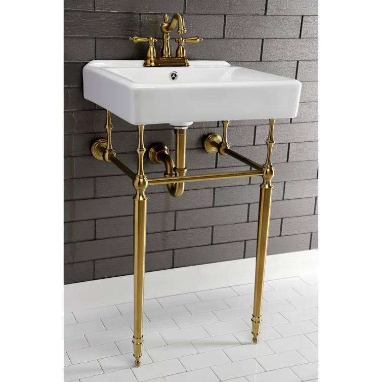 Kingston Brass Edwardian 20-Inch Porcelain Console Sink with Brass Legs (4-Inch, 3-Hole)