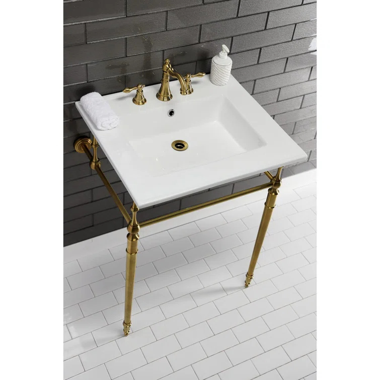Kingston Brass Edwardian 25-Inch Ceramic Console Sink with Brass Legs (8-Inch, 3-Hole)