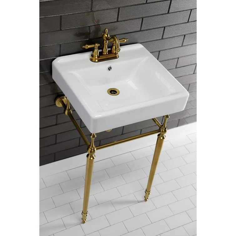 Kingston Brass Edwardian 20-Inch Porcelain Console Sink with Brass Legs (4-Inch, 3-Hole)