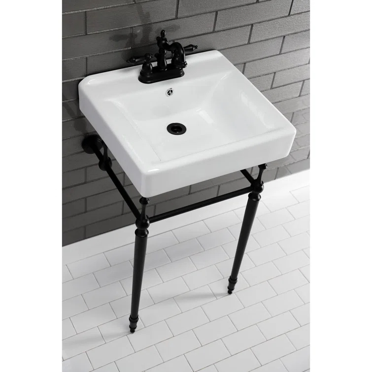 Kingston Brass Edwardian 20-Inch Porcelain Console Sink with Brass Legs (4-Inch, 3-Hole)