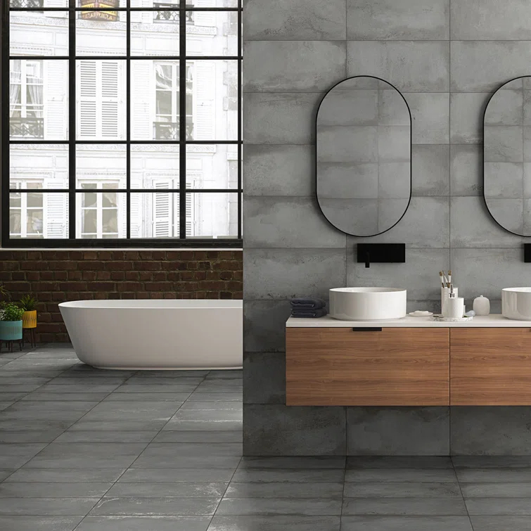 Large Format 12" x 24" Matte Cement Look Porcelain Wall & Floor Tile (11.62 Sq. Ft. / Case)