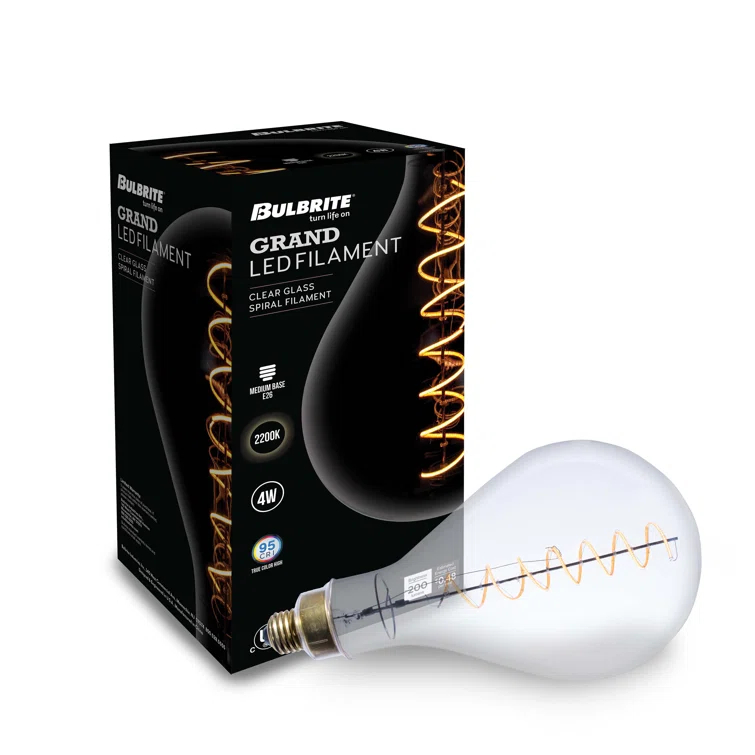 Bulbrite Industries 776300 Oversized PS52 Clear LED Edison Bulb, 60 Watt Equivalent, E26 Dimmable 2200K