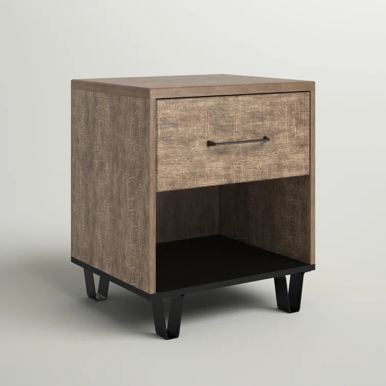 Arlen 1-Drawer Nightstand Weathered Oak and Matte Black