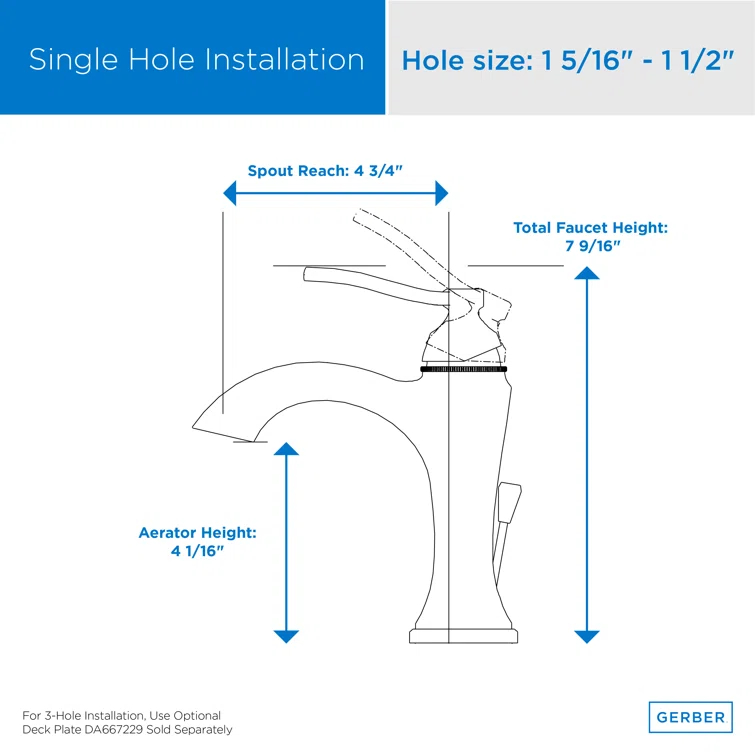 Draper Single Hole Bathroom Faucet with Drain Assembly