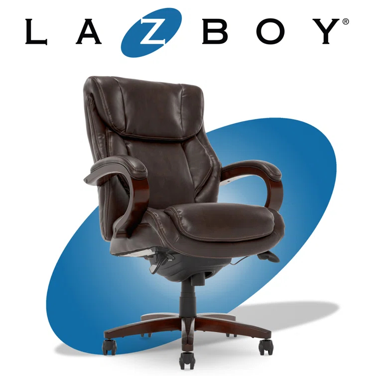 La-Z-Boy La-Z-Boy Bellamy Executive Office Chair with Memory Foam Cushions, Real Wood Arms and Swivel Base, Waterfall Seat Edge, Faux Bonded Leather