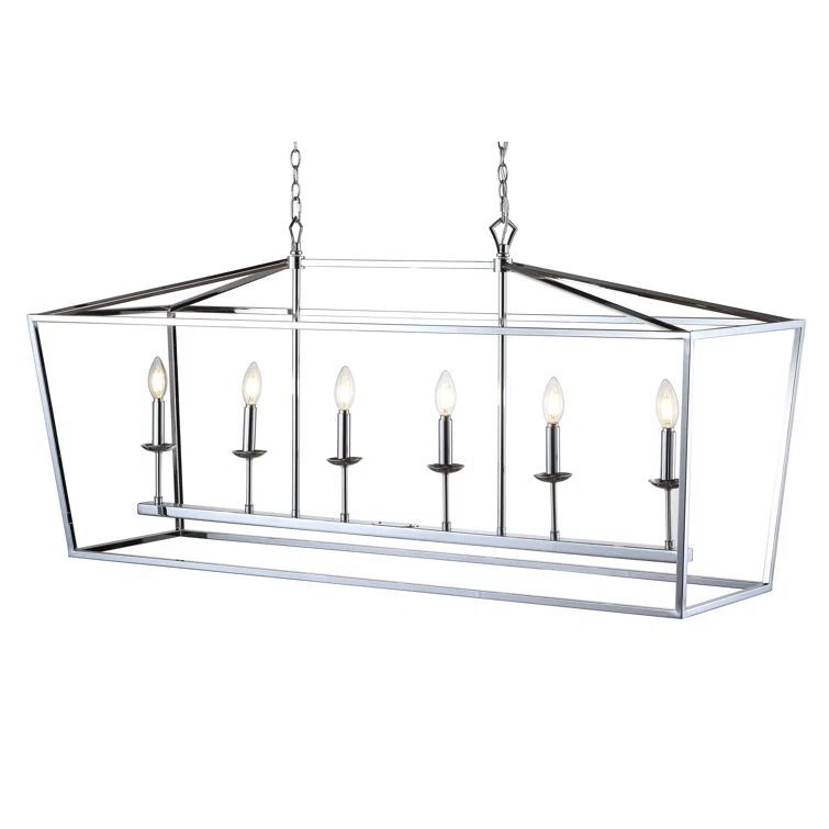 Pagoda 49" Linear 6-Bulb Lantern Metal LED Pendant, Chrome