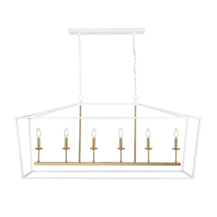 JONATHAN  Y Pagoda 49" Metal Linear Classic Traditional 6 -Light White Farmhouse Lantern Large Hanging Kitchen island light