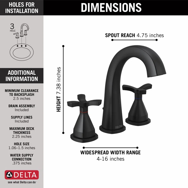 Stryke Widespread Bathroom Faucet with Drain Assembly and DIAMOND™ Seal Technology