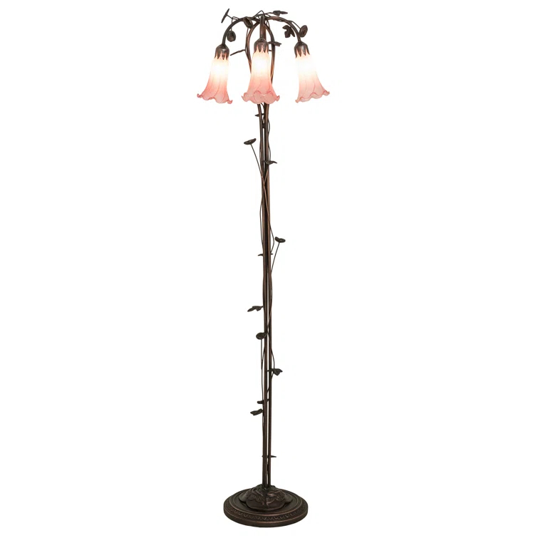 58" High Pink Tiffany Pond Lily 3 Light Floor Lamp