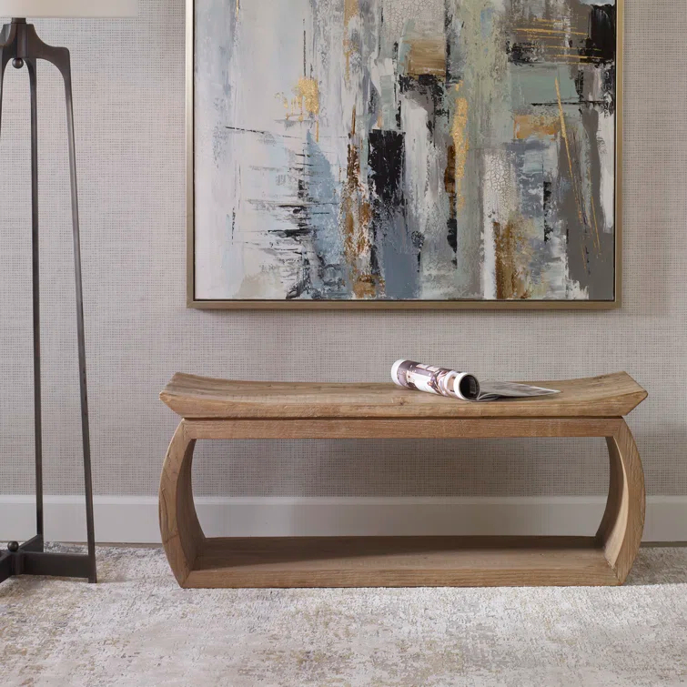 Connor Reclaimed Elm Wood Coastal Bench with Storage