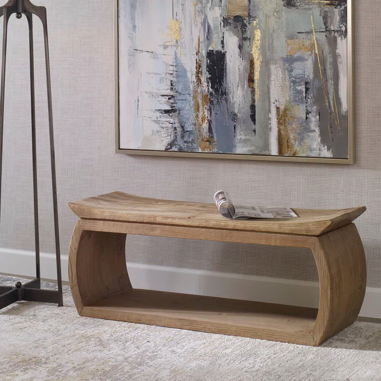 Connor Reclaimed Elm Wood Coastal Bench with Storage