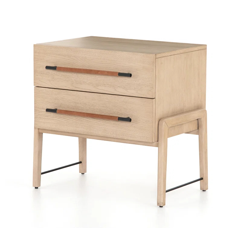 Weston Mid-Century Light Oak Nightstand with Leather Accents
