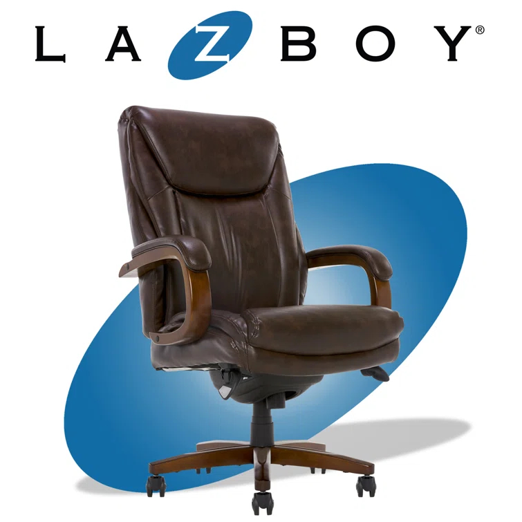 La-Z-Boy La-Z-Boy Edmonton Big & Tall Executive Office Chair, ComfortCore with Memory Foam Cushions, Real Wood Arms and Base, Waterfall Seat Edge, Bonded Leather