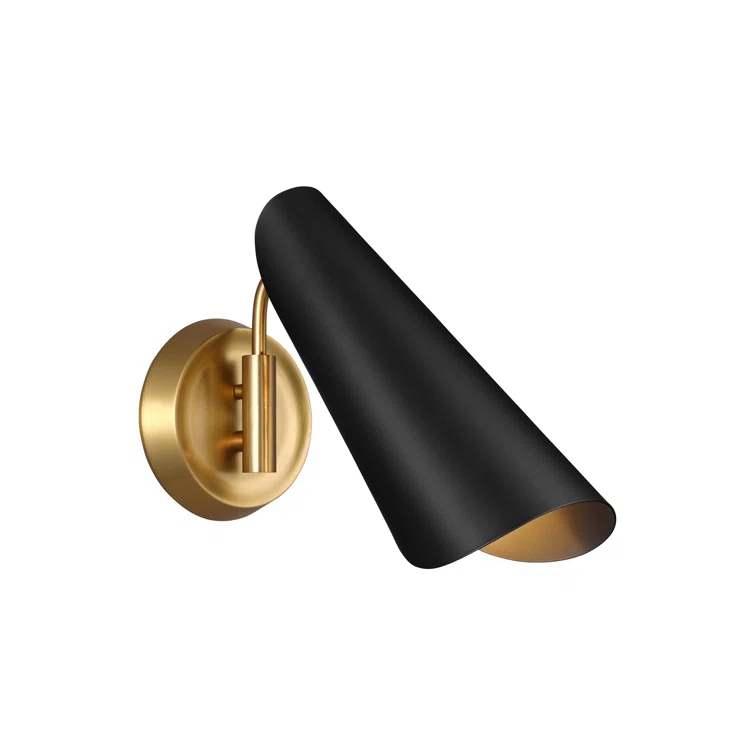 Tresa Midnight Black and Burnished Brass Dimmable Swing Arm Wall Sconce