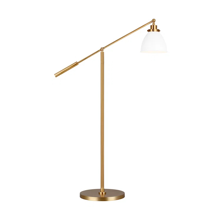 Adjustable Wellfleet Dome Floor Lamp in Matte White & Burnished Brass