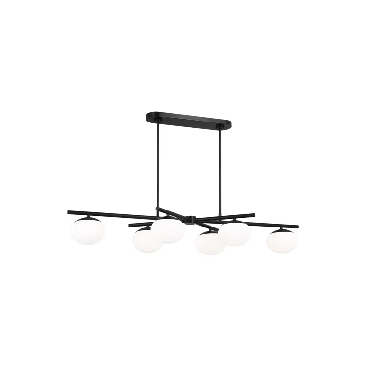 Aged Iron and Milk White Glass 6-Light Linear Chandelier