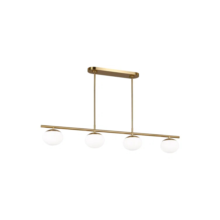 Lune 4-Light Burnished Brass Linear Chandelier with Milk Glass Shades