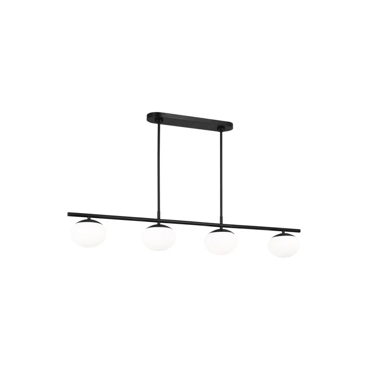 Lune Aged Iron 4-Light Linear Chandelier with Milk White Glass