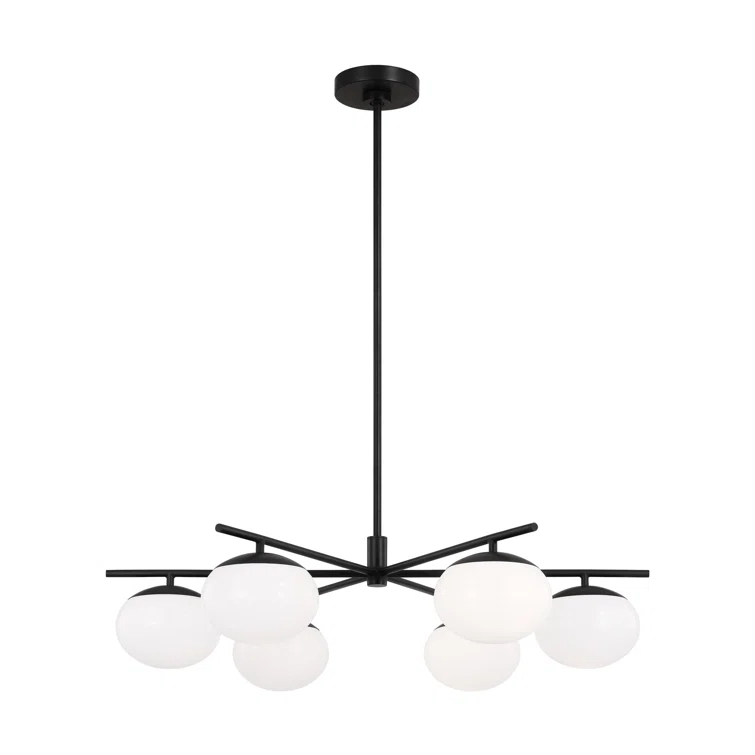 Lune Aged Iron 6-Light Chandelier with Milk White Glass Shades