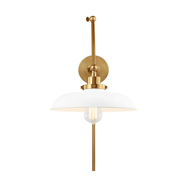 Matte White and Burnished Brass Double Arm Sconce