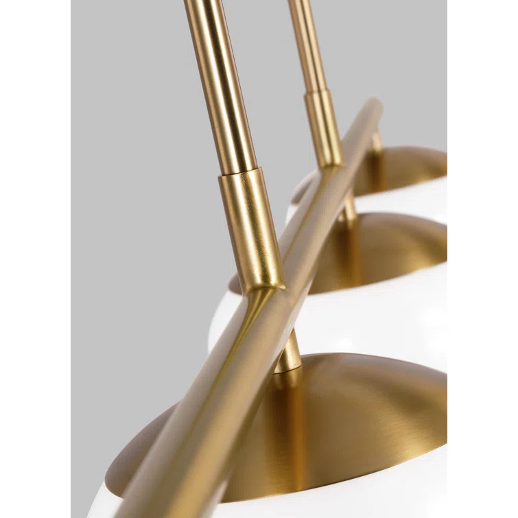 Lune 4-Light Burnished Brass Linear Chandelier with Milk Glass Shades