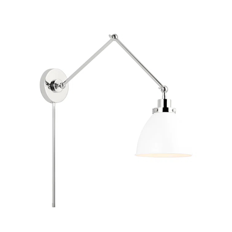 Wellfleet Matte White and Polished Nickel 14" Dimmable Armed Sconce