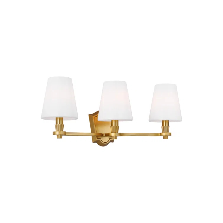 Burnished Brass 3-Light Dimmable Vanity Fixture with Linen Shades