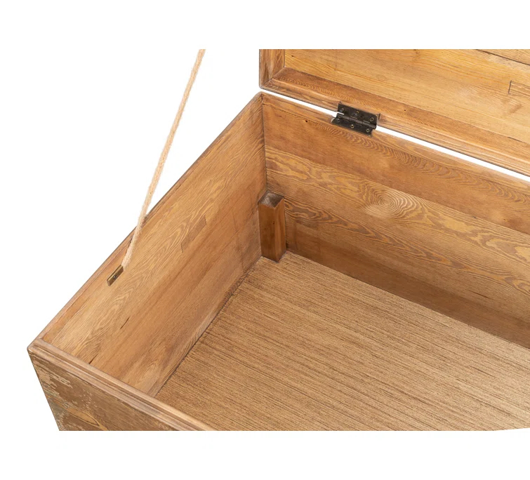Brown Pine Rectangular Trunk End Table with Storage