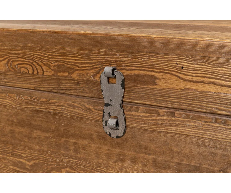 Brown Pine Rectangular Trunk End Table with Storage