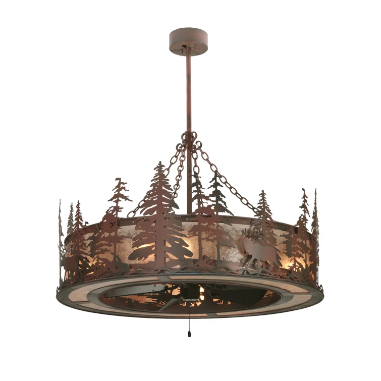 Elk At Dusk 8 - Light Dimmable Drum Chandelier
