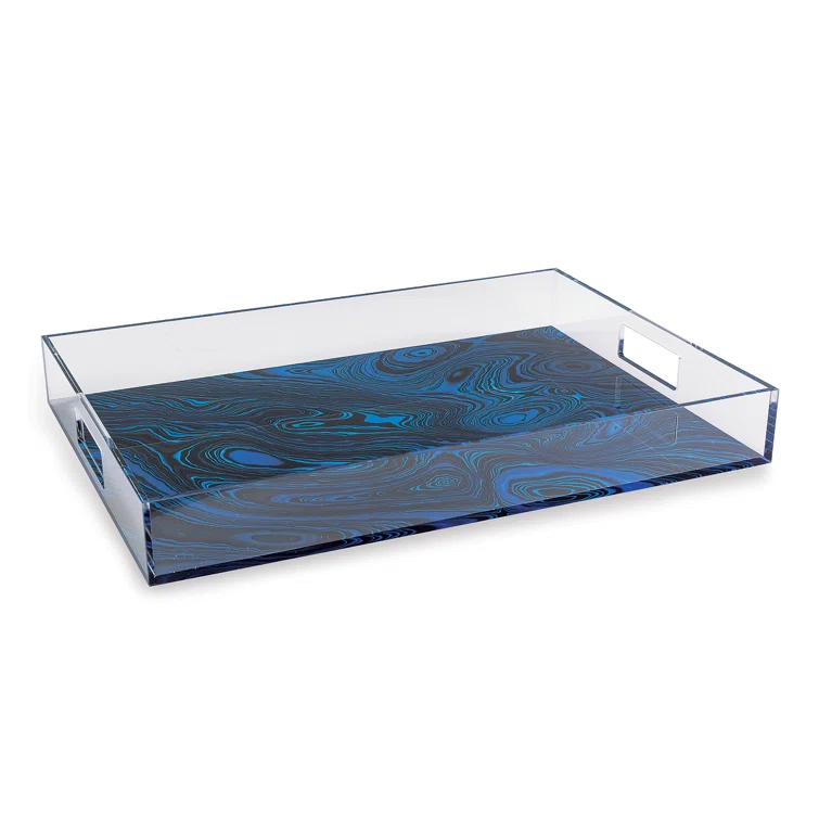 Blue Lucite Malachite Decorative Rectangular Tray