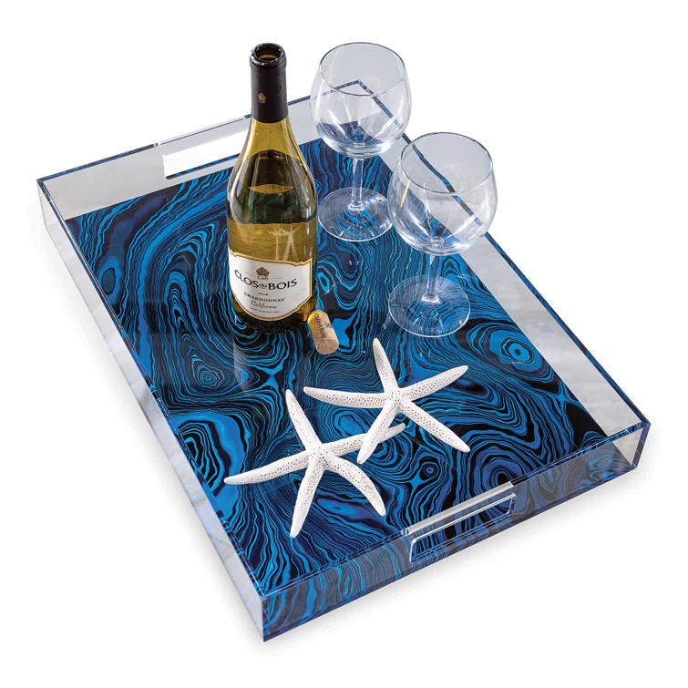 Blue Lucite Malachite Decorative Rectangular Tray
