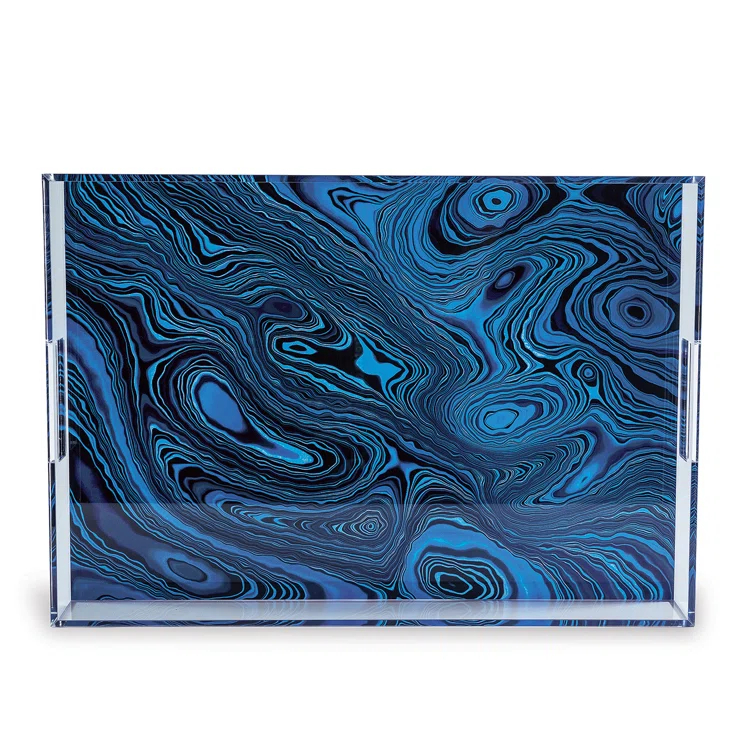 Blue Lucite Malachite Decorative Rectangular Tray