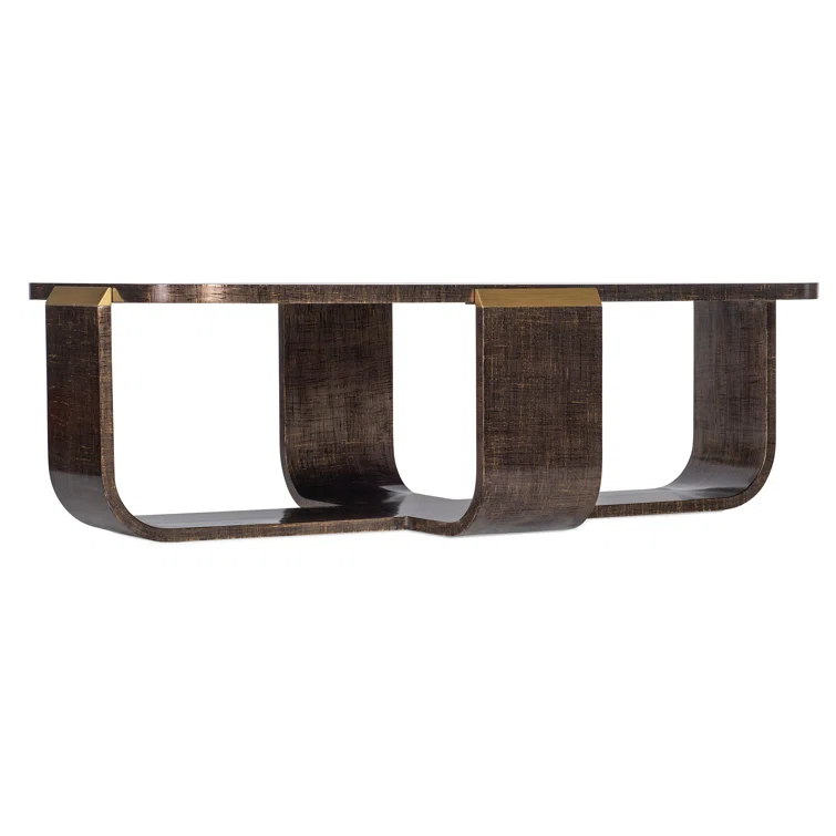 Transitional Edmun Rectangular Cocktail Table with Storage in Brown/Gold