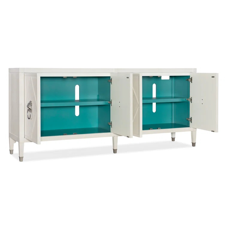 Regal Cream-White Oak Credenza with Tiffany Blue Interior & Lion Hardware