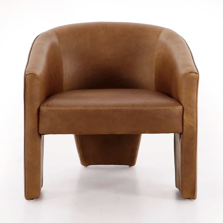 Heirloom Sienna Barrel Leather Accent Chair with Wood Base
