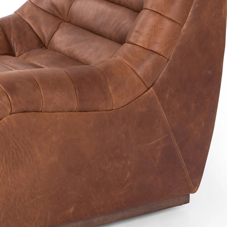 Heirloom Sienna Leather Swivel Lounge Chair with Tufted Back